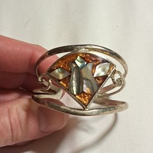 Vinatge Mexico Sailver Mother of Pearl Cuff Bracelet